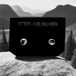 Sterling Silver Tiny Yin Yang 5mm Stud Earrings with Braid